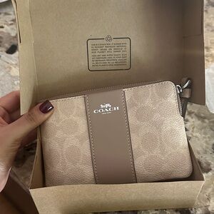 Coach Light Brown Wristlet with Signature Pattern